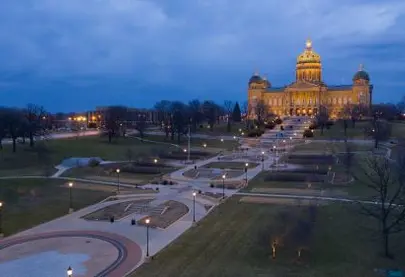 View of the Iowa Capitol complex at night