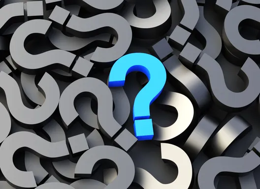 bunch of gray questions marks with one blue question mark